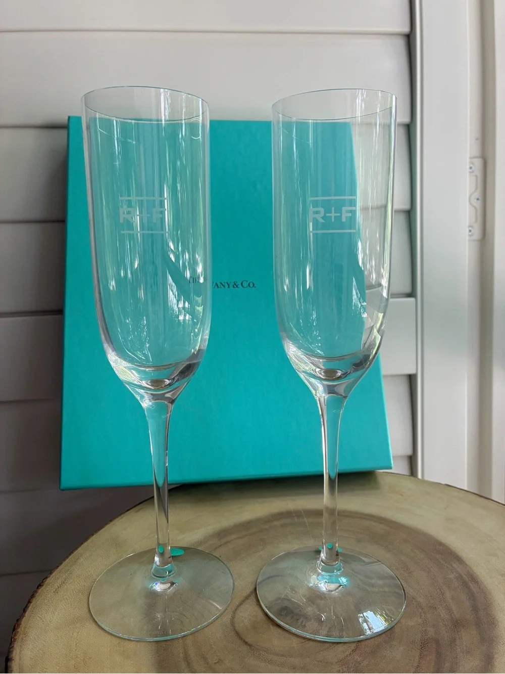 Tiffany & Co. Champagne Flutes - Set of 2 in box, engraved